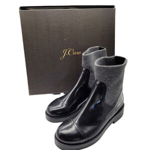 New J CREW Womens Spazzo Ribbed Cuff Italian Patent Leather Black Boots 5.5 goth